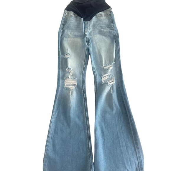 Pinkblush maternity Light Blue distressed Flared Jeans 28 Tall inseam - Picture 1 of 9